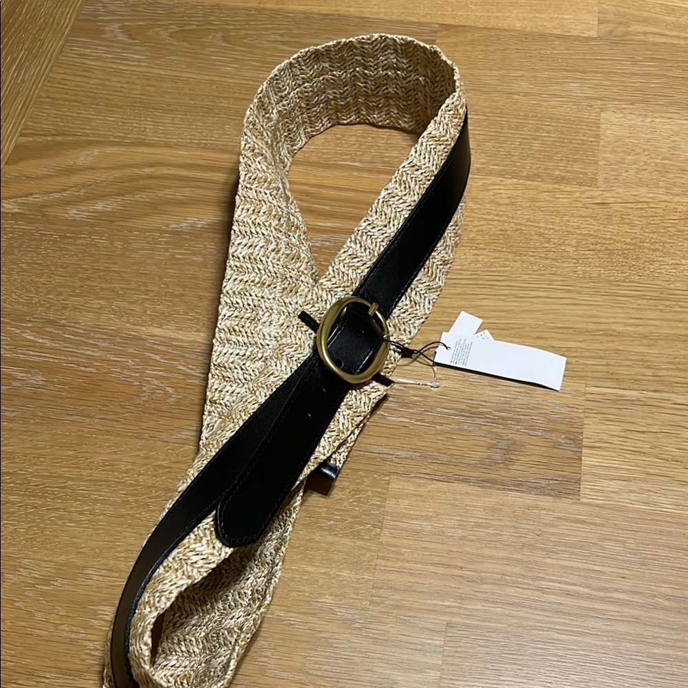 NEW WHBM $89 wide straw belt Elegant Black and Tan size XL - Picture 4 of 9